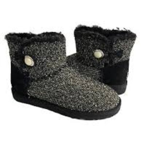 UGG Mini Bailey Button Pearl Gem Tweed Boots in Black and Gold - Picture 3 of 12